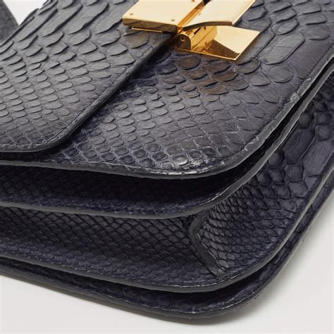 Celine Navy Blue Python Medium Classic Box Flap Bag